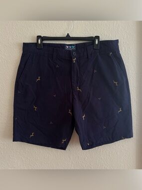 Charleston Threads Christmas Navy Embroidered Deer Cotton Blend Men’s Shorts